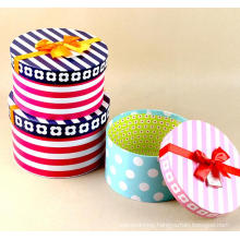 Elegant Stripe / DOT Printed Round Hat Box with Ribbon